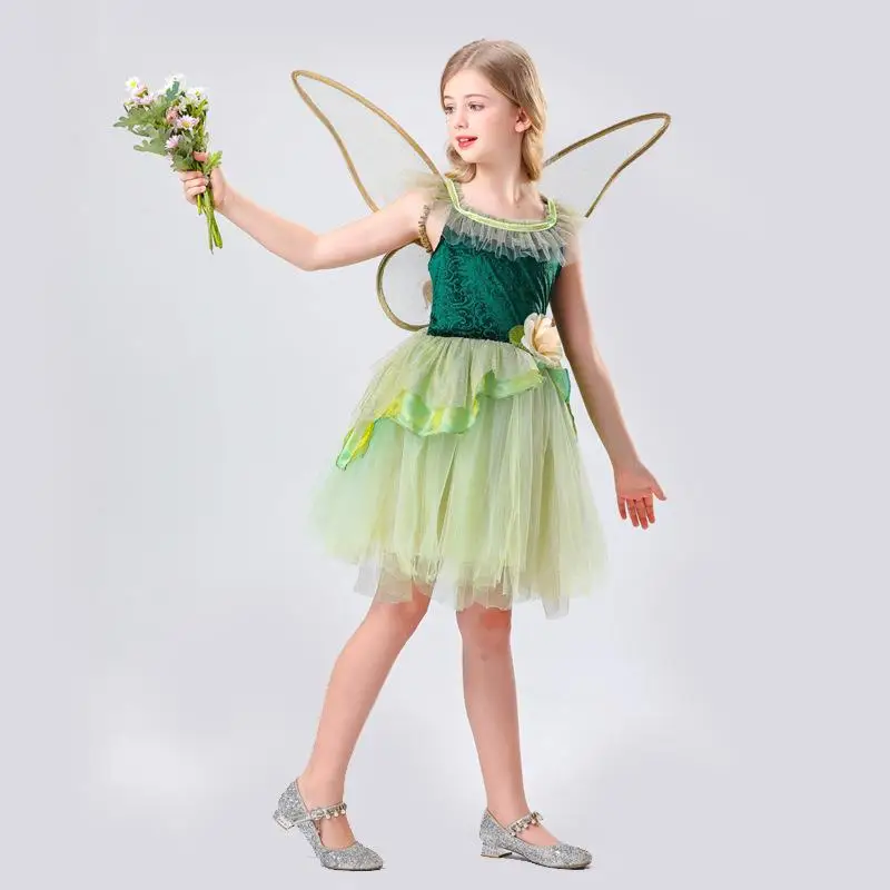 

Юбка принцессы Fairy T Play Маленький костюм эльфа ангела с крыльями Хэллоуин Лесная система Цветочная фея Dr up