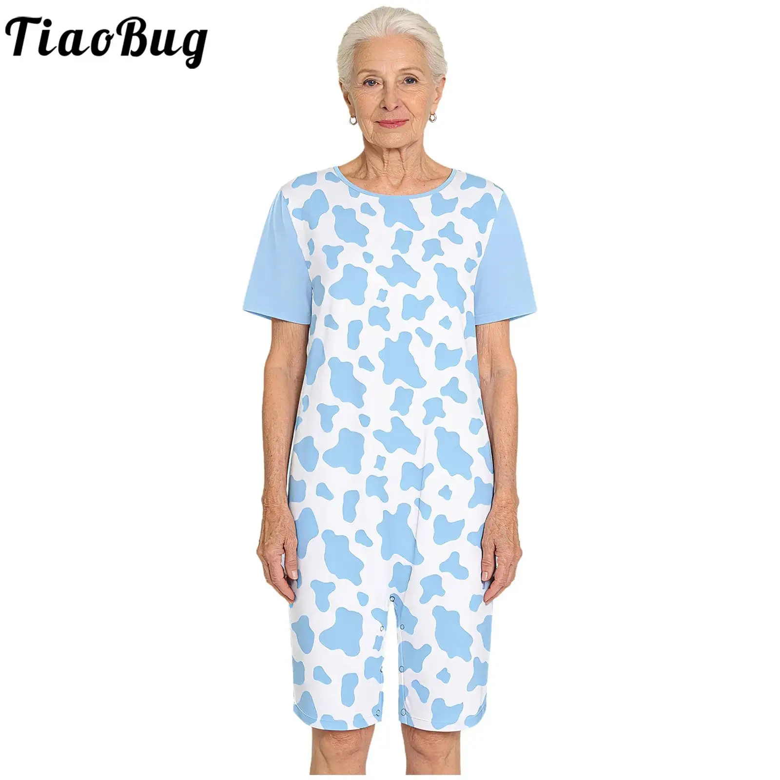 Adults Special Needs Adaptive Short Jumpsuit Short Sleeve Buttoned Crotch Print Bodysuit for Elderly Dementia Alzheimer Patients