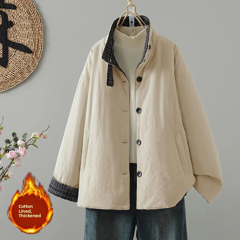 Women's Thiened ort Cotton Jaet Winter Warm Outerwear Single Button Design Faionable And Trendy Winter Coat