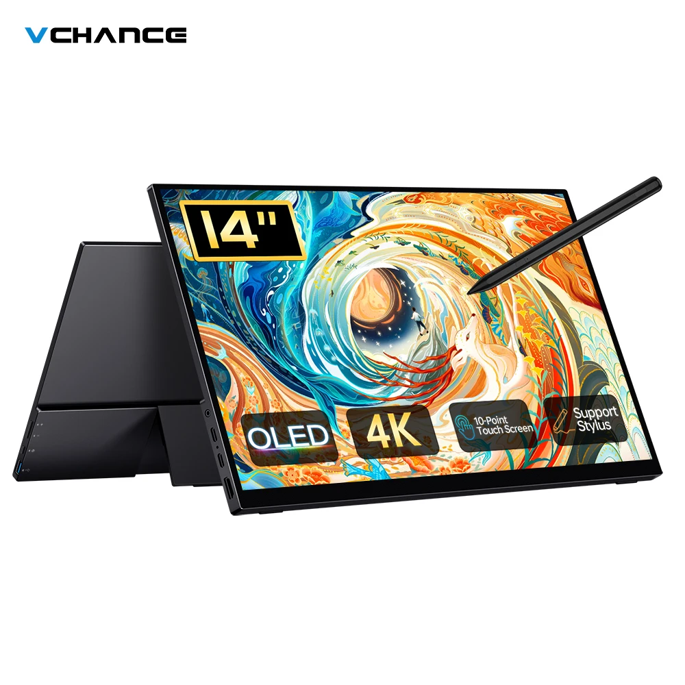 14 Inch 4K OLED Portable Monitor Touchscreen with Stylus HDMI-Compatible External Gaming Monitor for PS5 Switch Laptop MacOS