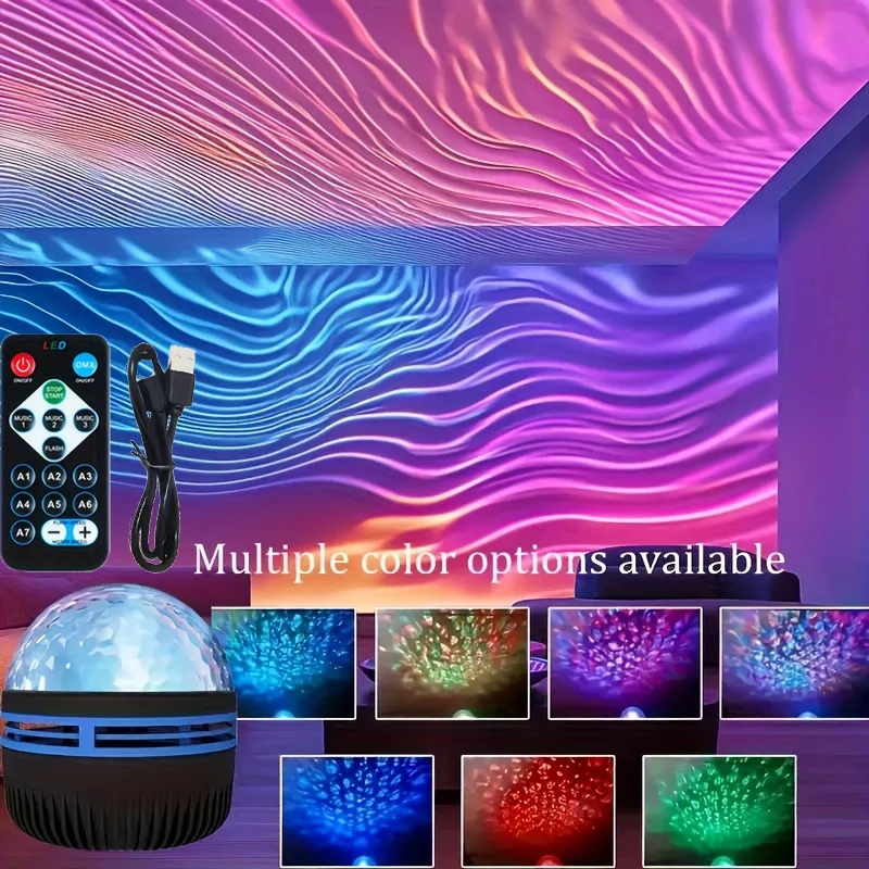 

Starry Sky Galaxy Projector Light LED Ocean Wave Night Light RGB 7Modes Remote Control USB Auto Rotate For Room Party Decor Gift