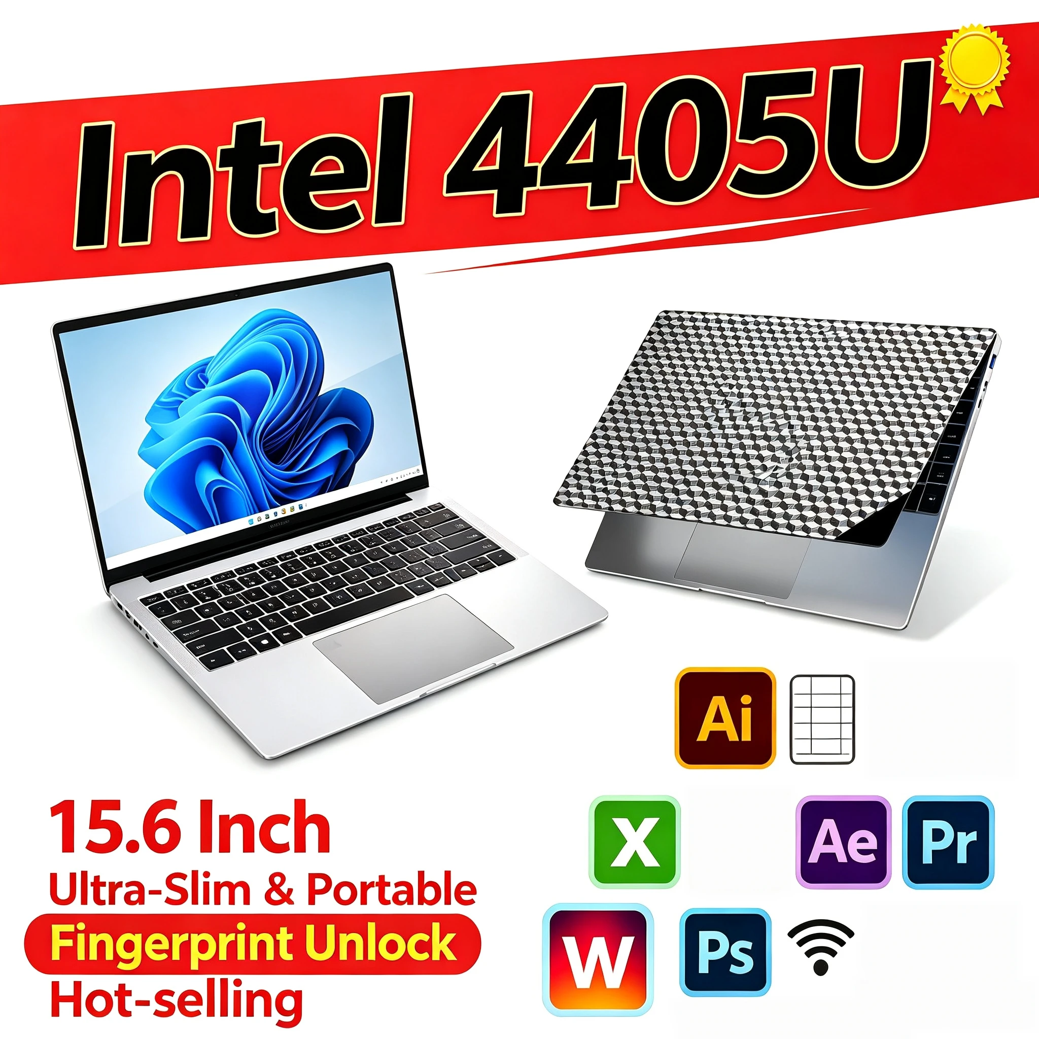 15.6 Inch Intel Pentium 4405U Laptop 2C4T 2.1GHz 16GB RAM 2TB SSD 1920x1080 Ultra Slim Pro Max Home Office Student