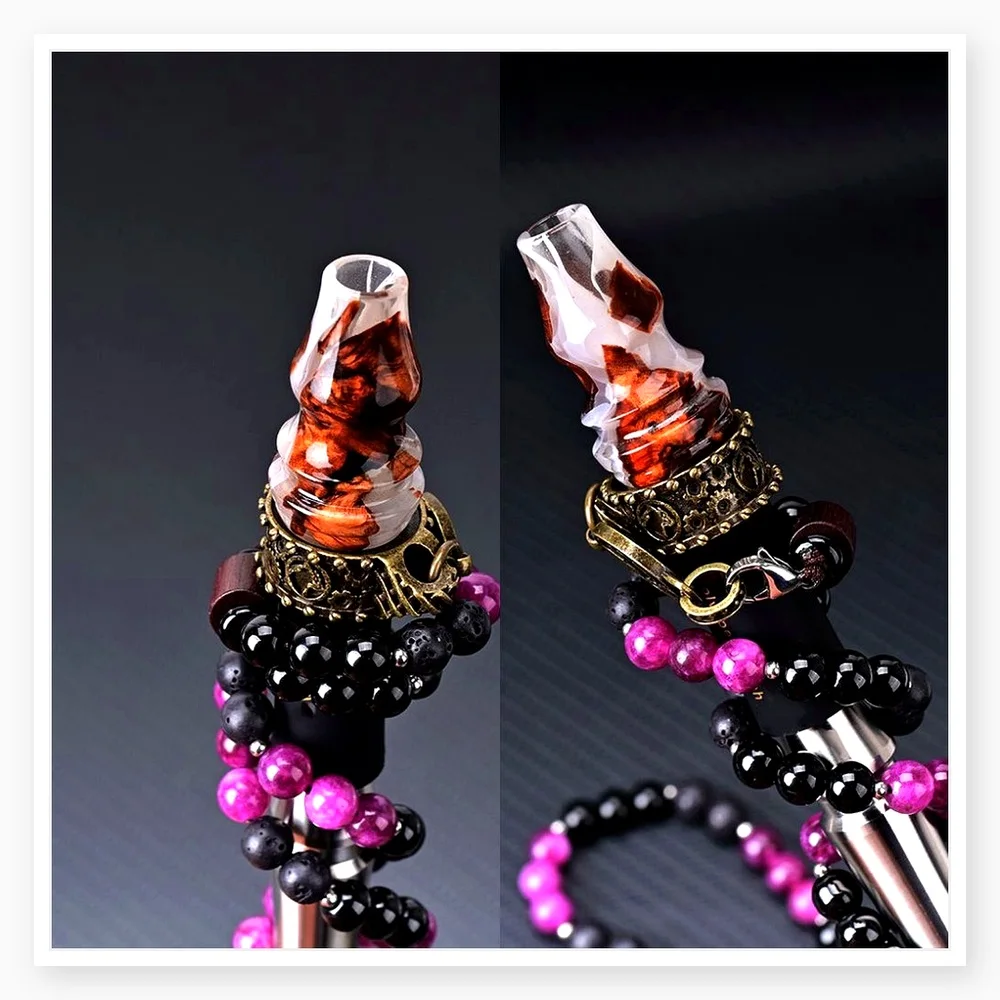 Stabilized Wood Resin Hookah Nozzle with Retro Ring Buckle and Stone Bead Chain for Shisha Smoking