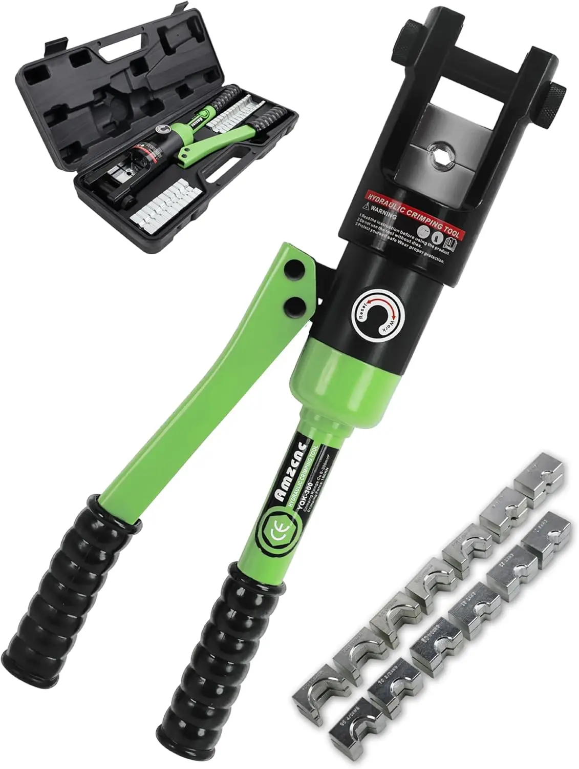 

16 Ton Hydraulic Wire Crimper for Battery Cables, Crimps 8 AWG to 600 MCM with 13 Pairs of Dies