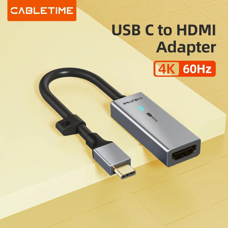 CABLETIME Adapter USB C do HDMI 4K 60Hz synchronizacja danych konwerter ze stopu aluminium do laptopa Dell Acer C382