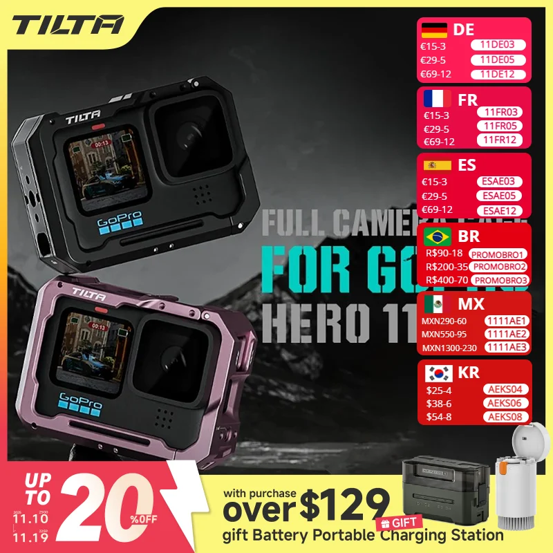 TILTA TA-T42-FCC Full Camera Cage for GoPro HERO11 Titanium Gray Black Pink Mounting Bracket Filter Tray Adapter Ring
