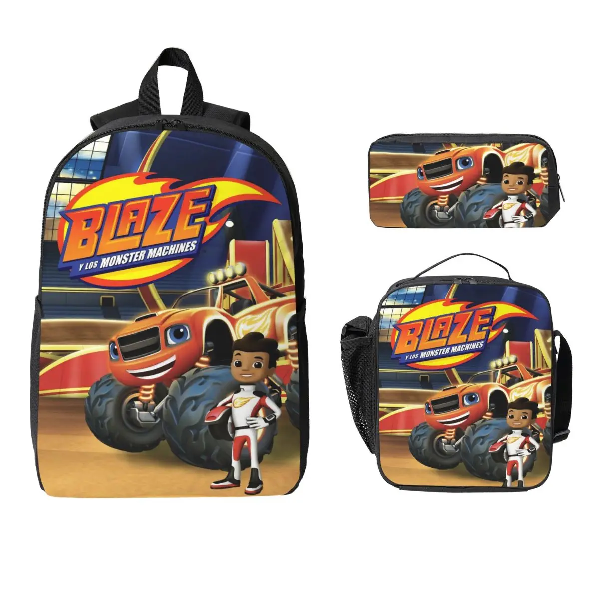 

3Pcs Blaze And The Monster Machines Backpack Set for Kids Pencil Boxes Bookbag Sets with Lunch Box For School Students Knapsack