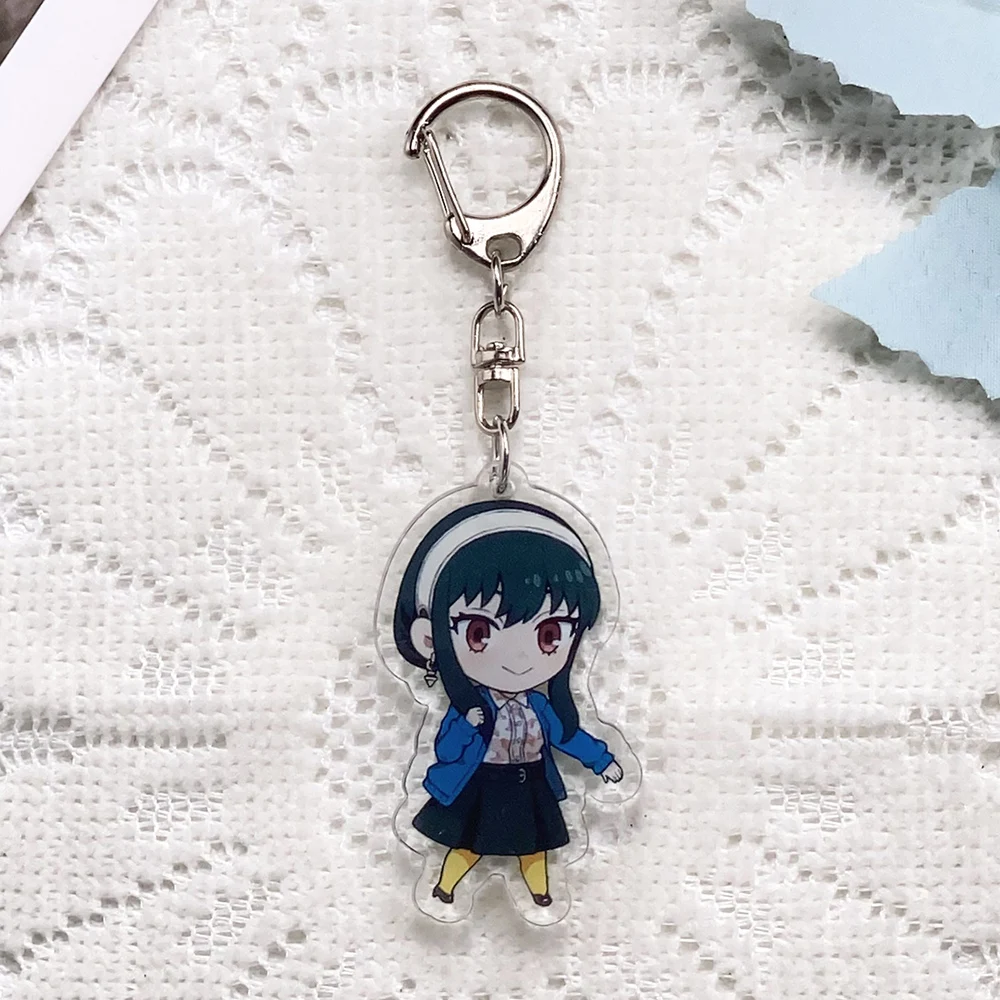 6Pcs Anime SPY×FAMILY Anya Forger Car Keychain Acrylic Keyrings Bag Charms Cute Backpack Pendant Prop Decoration Friends Gifts