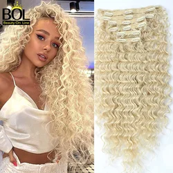 BOL Deep Wave Synthetic Curly Clip in Hair Extensions Fake Hair Clip in 7Pcs Japanese Heat Resistant Fiber Hairpieces For Women