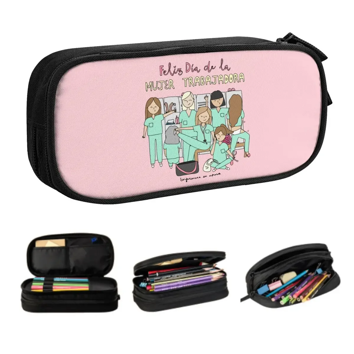 Personalizado dos desenhos animados senhoras enfermeira médico impresso kawaii lápis casos menino menina grande capacidade caixa de lápis estudante escola