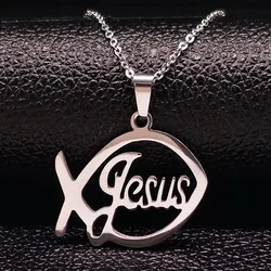 Stainless Steel Jesus Christ Male Necklaces Fish Christian Ichthys Fish Pendant Necklaces Jewelry Women or Men collares N17168B