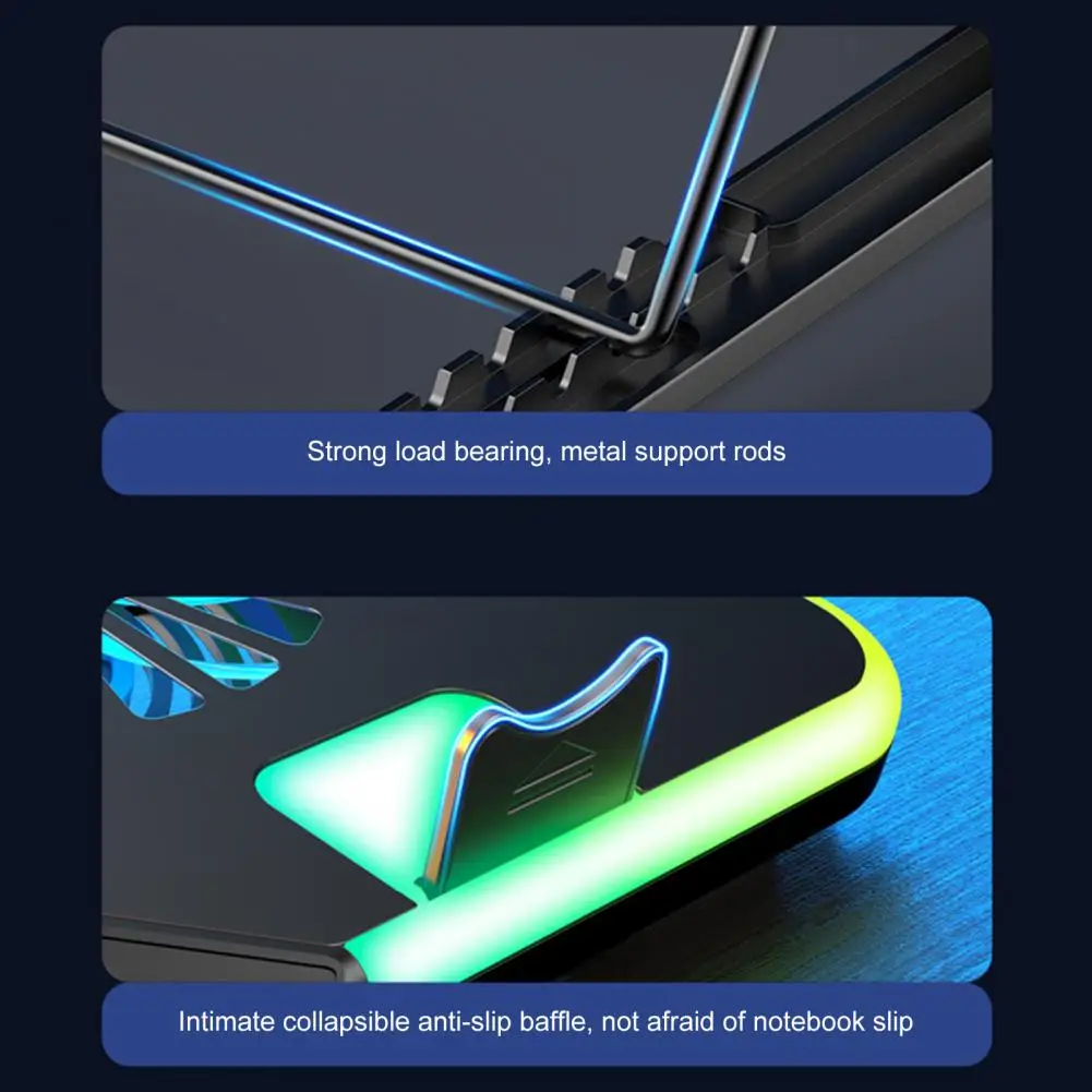 Rgb Laptop Cooler Laptop Radiator Cooler Stand with Digital Display Height Adjustable Portable Notebook Pad Low Noise Gaming