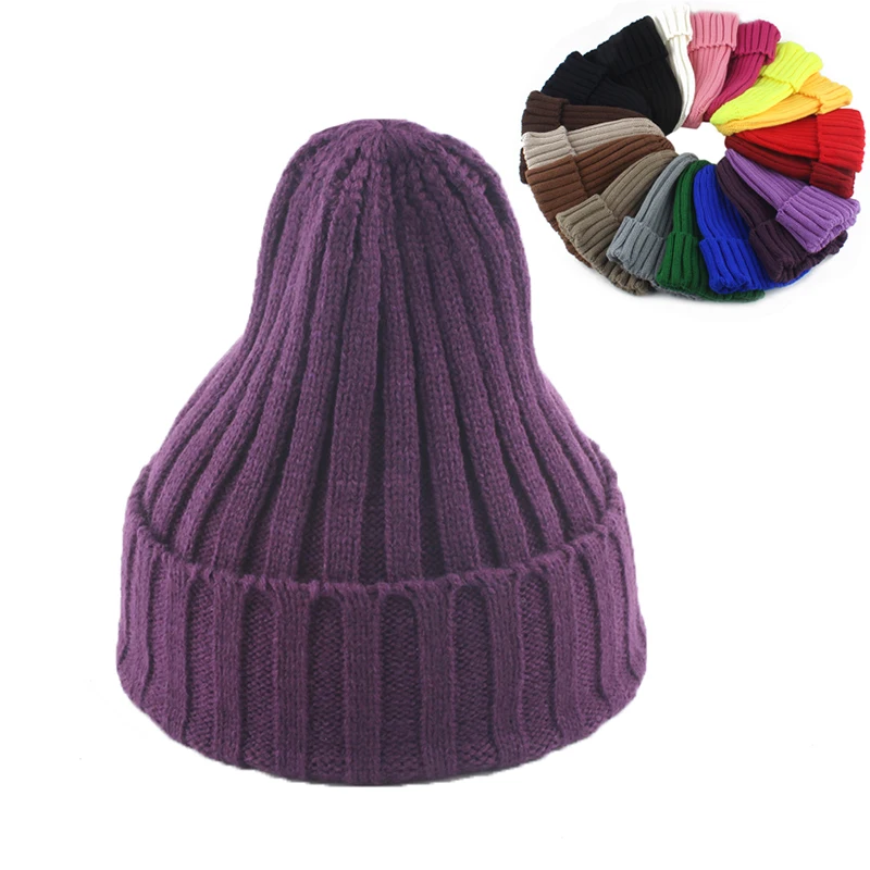 Gorro de punto suave para hombre y mujer, gorro cálido de Hip Hop, de Color sólido, para Otoño e Invierno