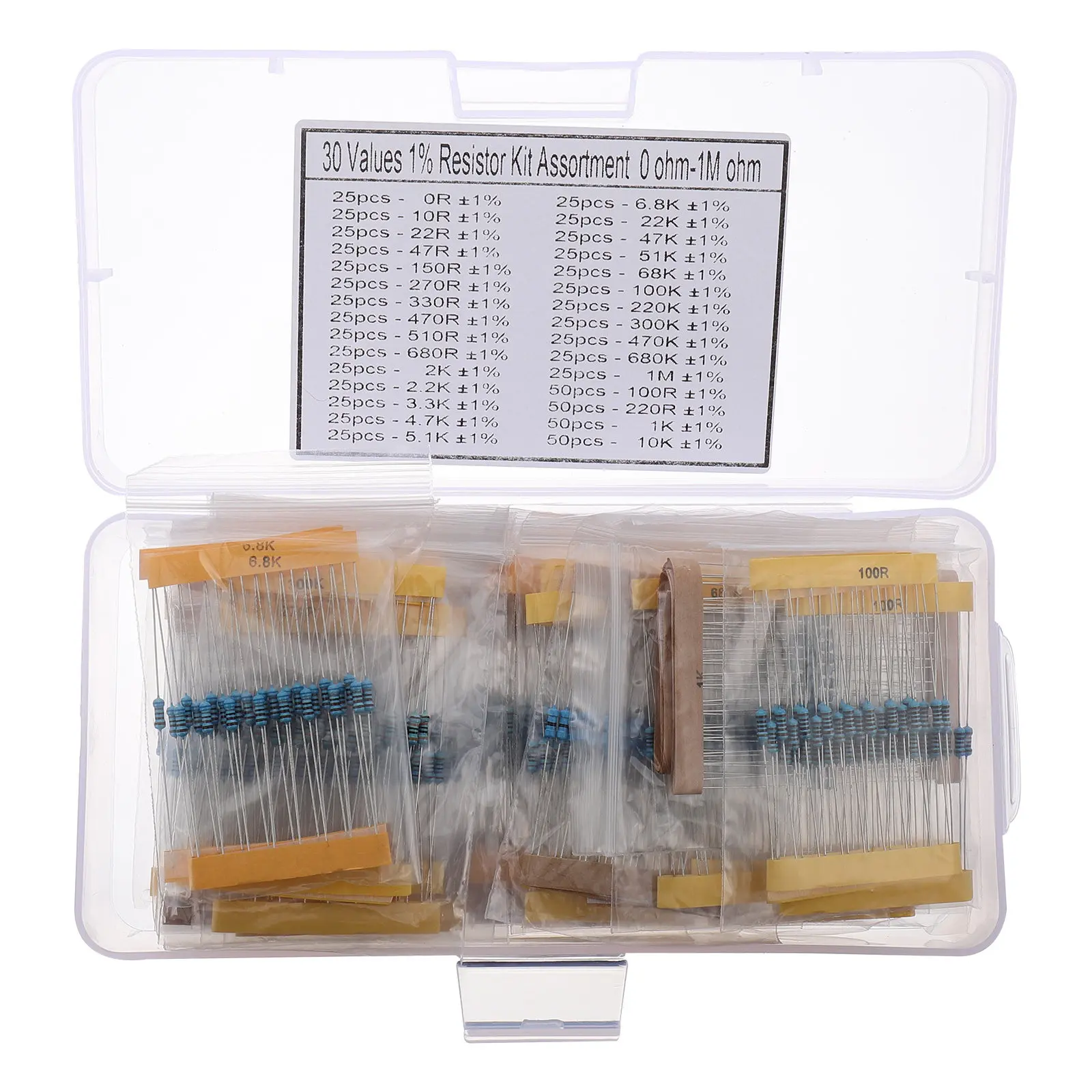 850Pcs Metal Film Resistor Set 1 Percent Accuracy 30 Values 0 Ohm-10k Ohm DIY Electronic Projects Supply Metal Film Resistor