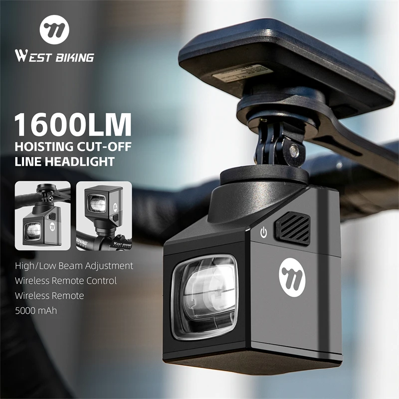 

WEST BIKING Bicycle Headlight 1600LM Wireless Remote Hoisting Cycling Light Type-C Charging Front Lamp MTB Road Bike Headlight