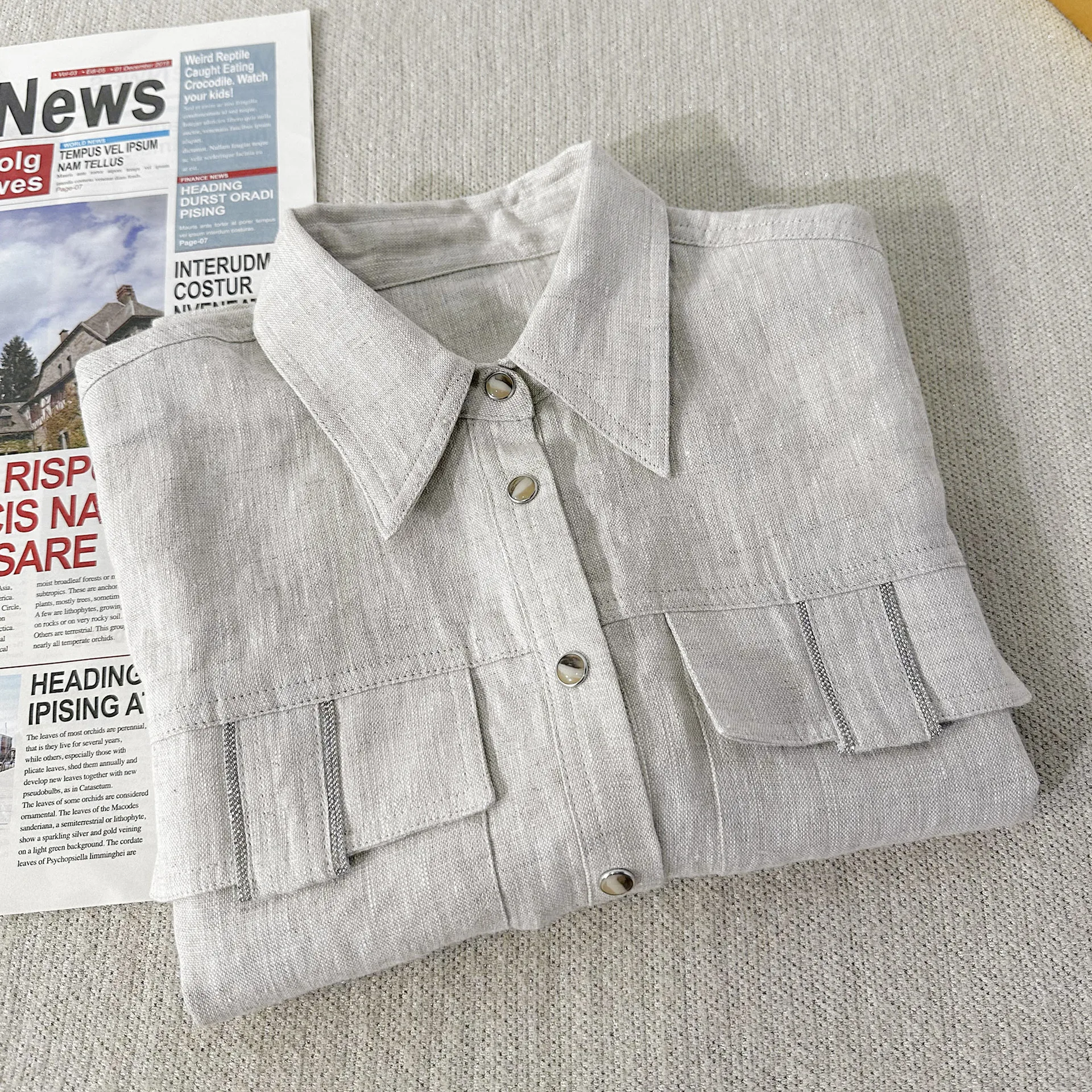 Femmes 2025 printemps nouvelle mode décontracté tout-match coupe ajustée petit haut lin Air à manches courtes