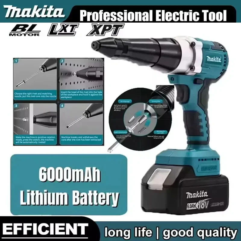 

Makita Brushless Electric Rivet Gun LED Cordless Multifunctional Rivet Nut Gun Automatic Riveting Tool Compatible For18V Battery