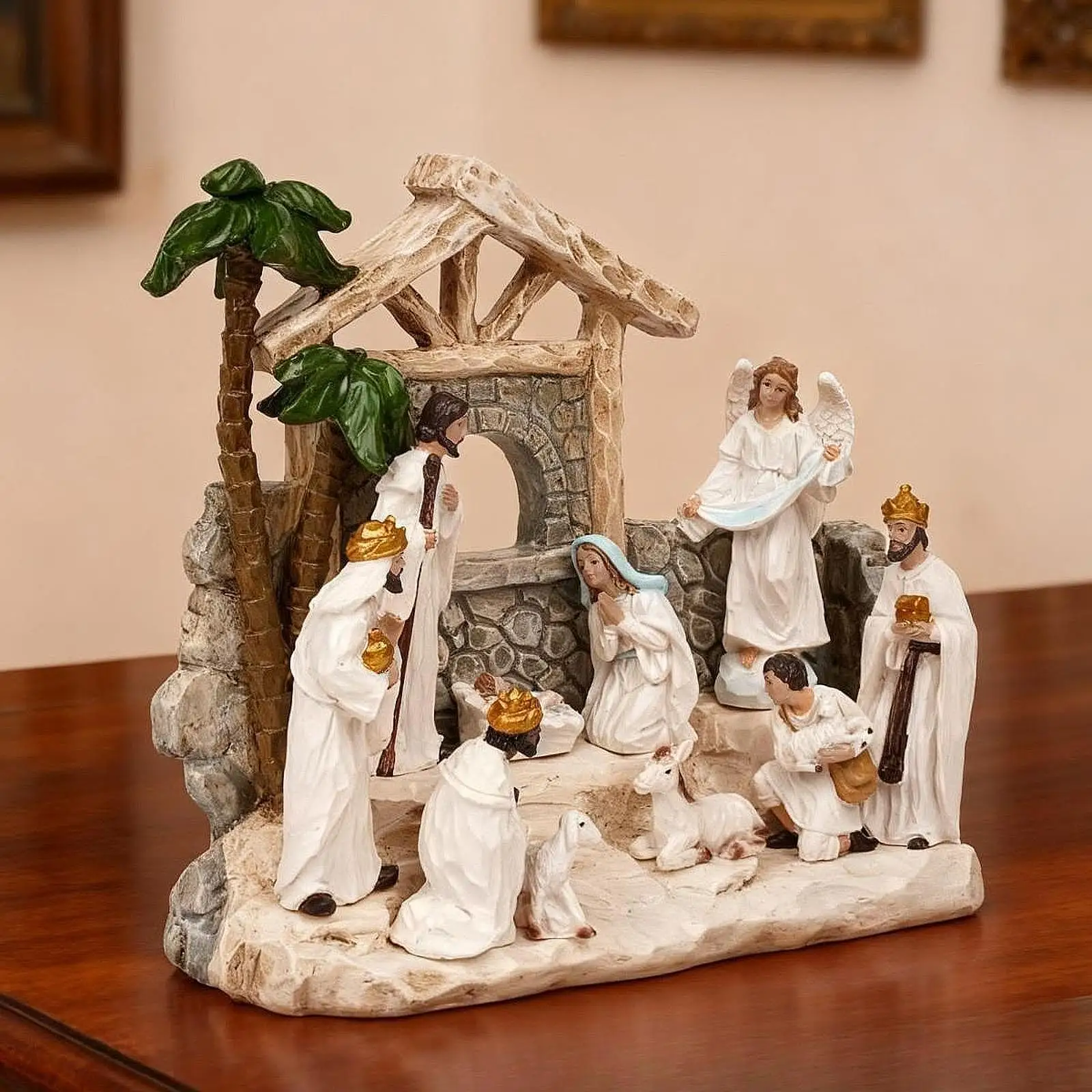 Resin Nativity Scene Figurines Traditional Tabletop Statue Home Decor Ornament Set Room Decorations for Christmas Holiday