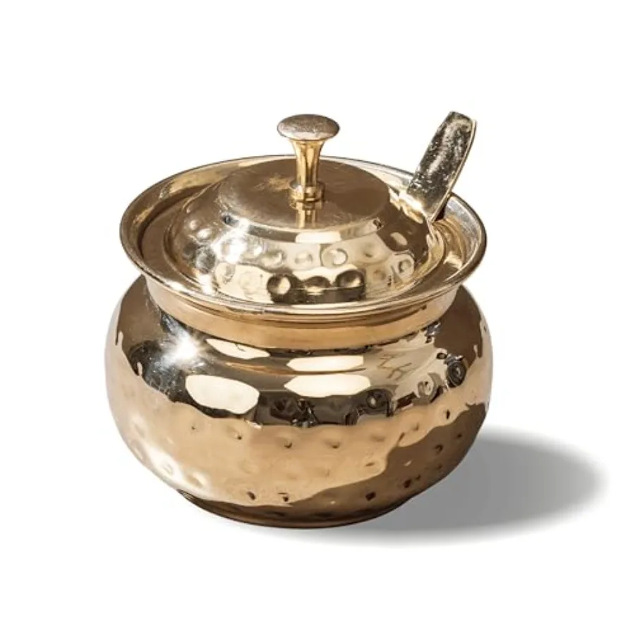 

Brass Oil Pot, Oil Container, Storage Jar, Ghee Pot with Spoon for Kitchen and Dining, made of Pure Brass 250 mL - 8.5 oz