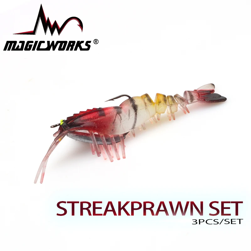 

MAGIC WORKS 3Pcs Shrimp Silicone Artificial Bait Silicone Prawn Lure Single Hook Bass 12g 90mm Fishing Lures Soft Lure