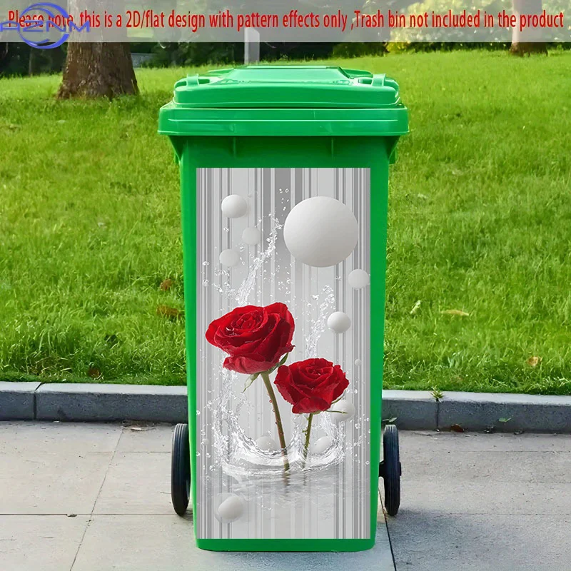 [2D Flat Printing] 1pc 2D Pattern Printed Kitchen Trash Can Sticker, X Cm Red Rose Splatter Bead Theme Kitchen Home Decor Wall