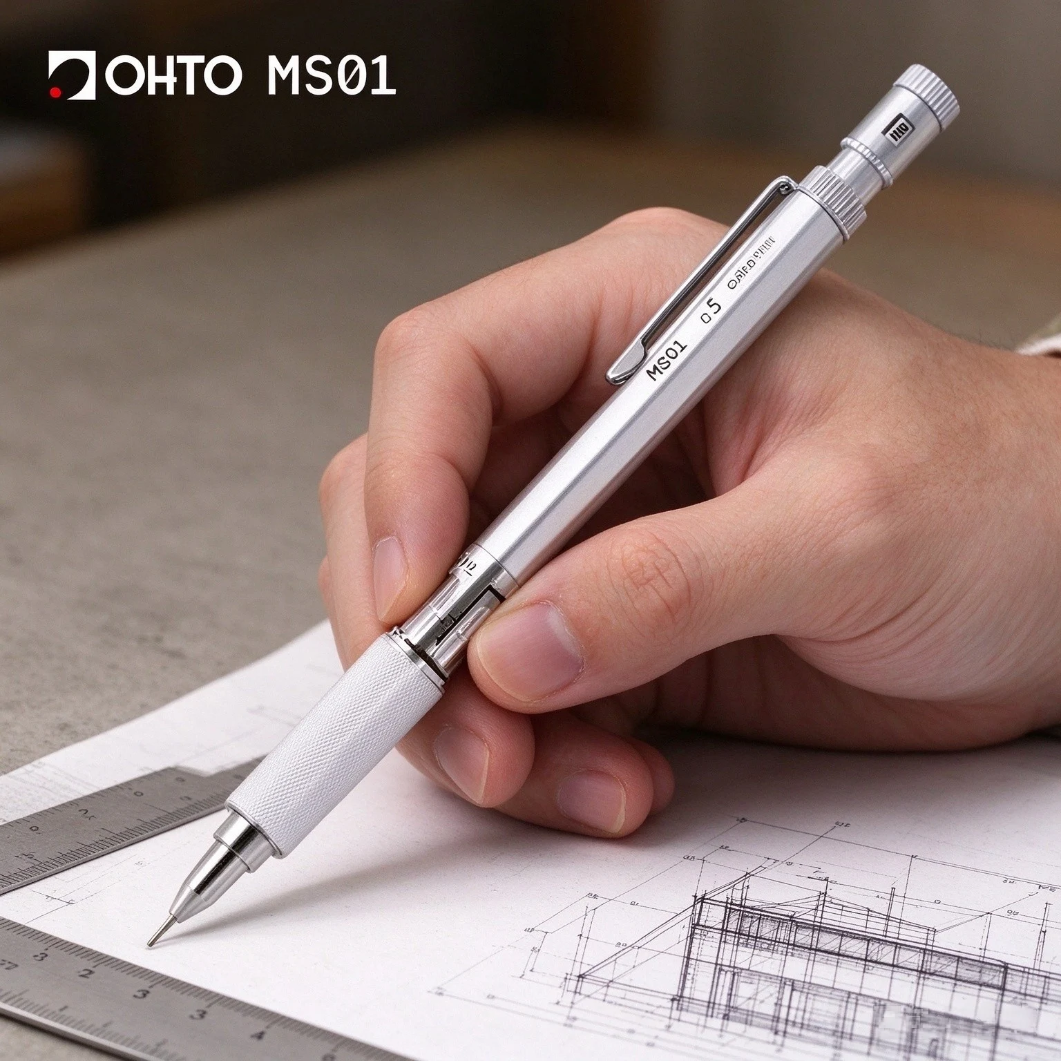 OHTO MS01 High-end Promecha Mechanical Pencil 0.3mm & 0.5mm Metal Drawing Pencil Adjustable Lead Length Retractable Tip Drafting