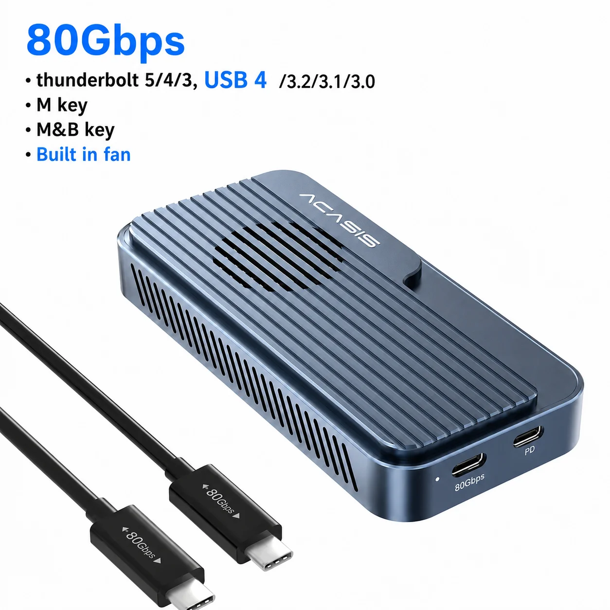 Acasis 80Gbps Thunderbolt 5 SSD エンクロージャ、ファン冷却付き