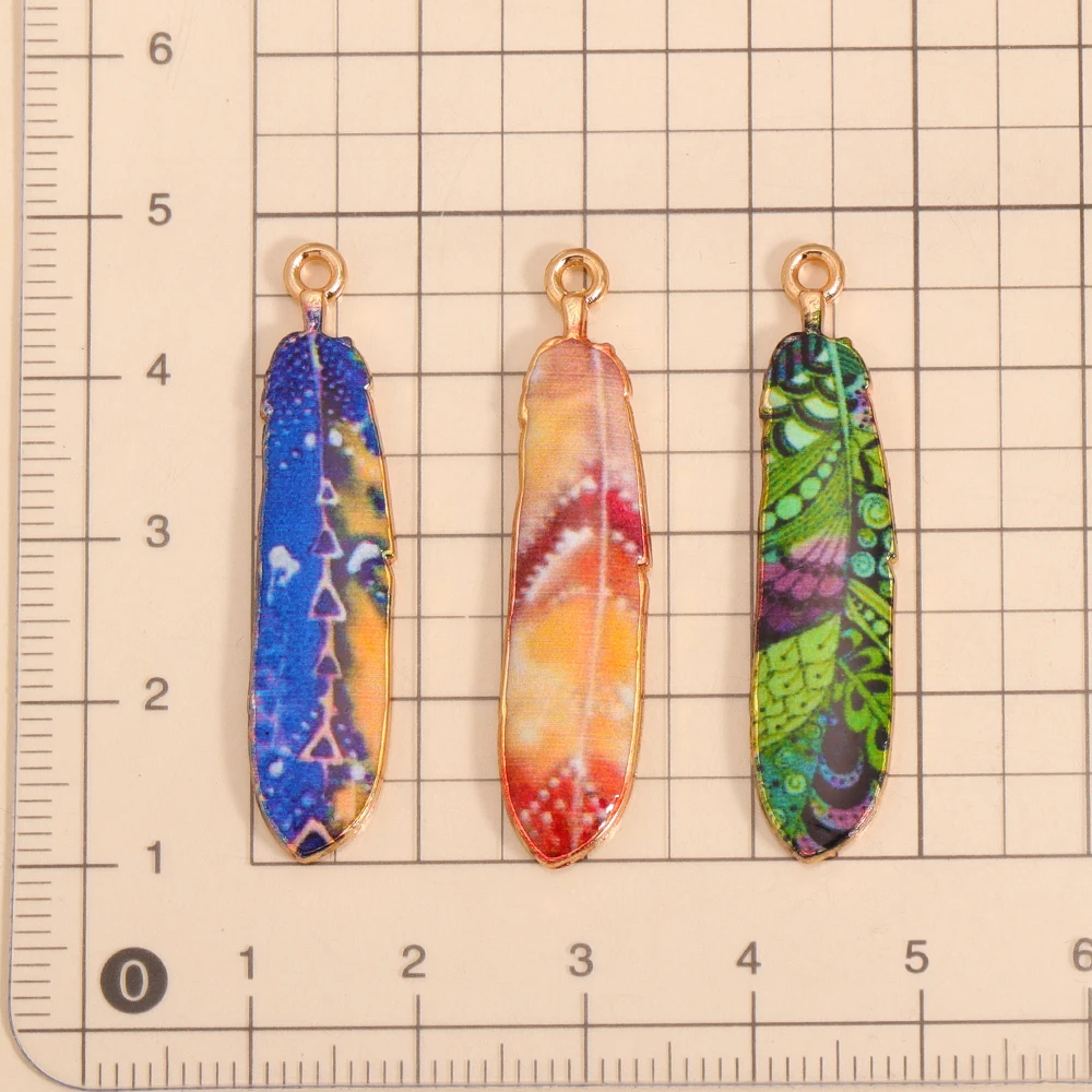 10Pcs New Enamel Alloy Charm Bohemian Ethnic Style Colorful Feather Pendant For DIY Jewelry Making Findings Crafting Accessory image 2