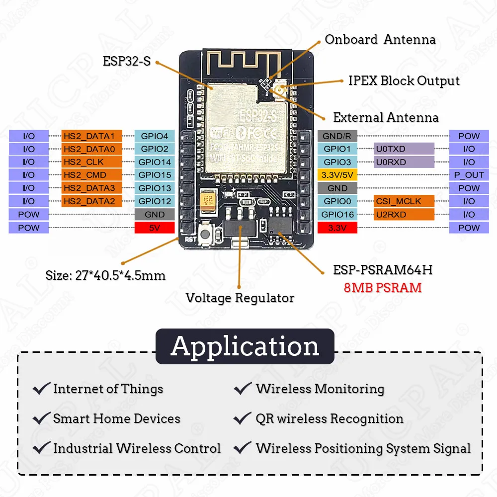 OV2640 ESP32 Cam Set with DVP 24pin Camera 66 120 160 Degree 850nm Night Vision 2MP 2.4 GHz 8MB PSRAM Wireless Bluetooth Module