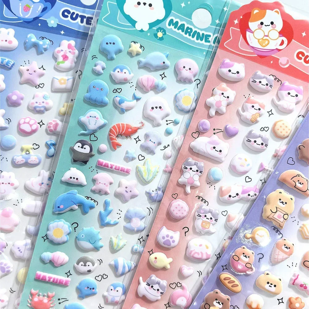 4PCS Kawaii Cat & Rabbit Cute Cartoon Animal 3D Foam Stickers for Scrapbooking & Mobile Phone Decoration DIY Stickers