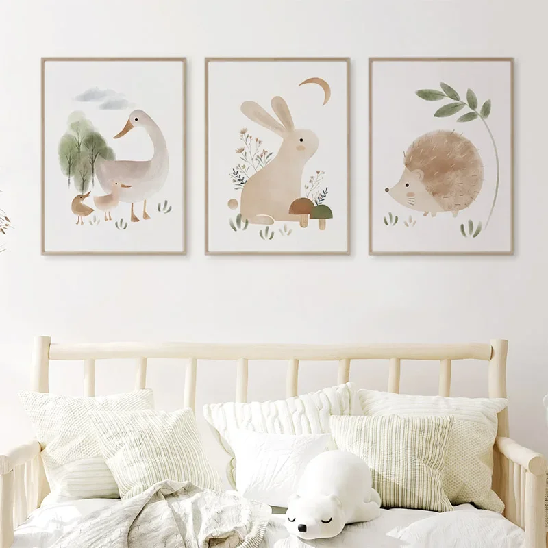 

Woodland Animals Goose Fox Gender Neutral Nursery Wall Art Canvas Painting Nordic Posters Prints Wall Pictures Kids Room Decor