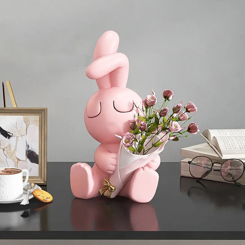 Cream Style Rabbit Vase Resin Ornaments, Home Decor Crafts, Office Desk Figurines, Living Room Decor, Kawaii Accessories, Gift
