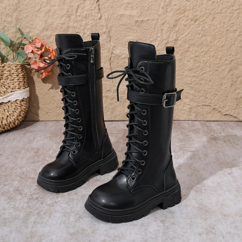 Girls Long Boots Black Knee-high Autumn Children High Tide Boots Zipper Comfortable Fashion 2026 Brand New Kids Fashion Boots