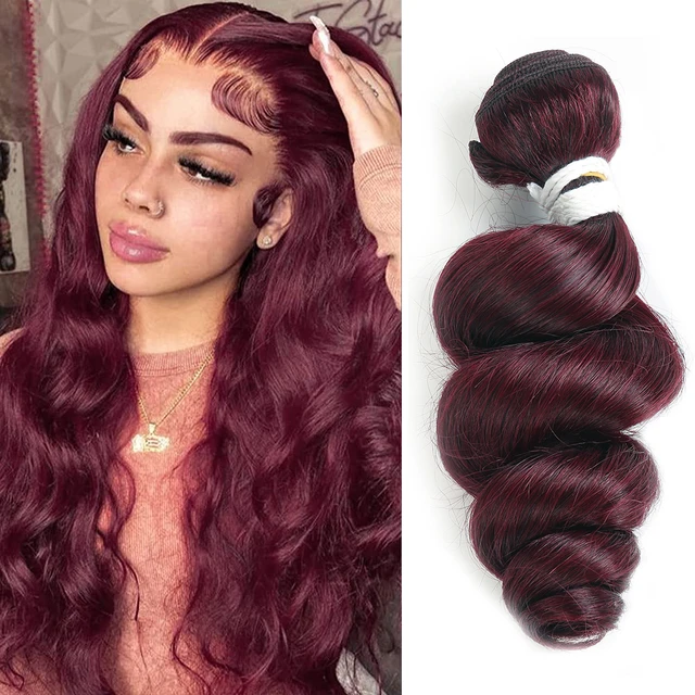 Brazilian Loose Wave Human Hair Bundles 99J Dark Red Colored Human Hair Weave Bundles Remy Hair Extensions 1 3 4PCS AliExpress