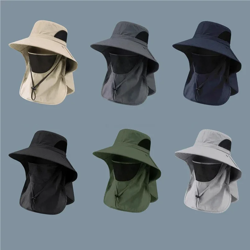 

Summer Sun Hats UV Protection Outdoor Hunting Fishing Cap For Men Women Hiking Camping Visor Bucket Hat Neck Flap Fisherman Hat