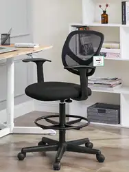 SONGMICS sedia girevole in rete, altezza regolabile e poggiapiedi, ergonomica, sedia da ufficio con braccioli, sedile in tessuto, carico massimo 120 kg