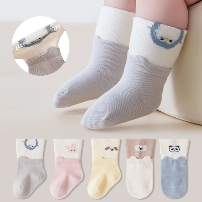 3/5 Pairs Newborn Baby Socks Mid‑Calf  Soft Cotton Child Boys Socks Cartoon Comfort Toddler Socks for Baby Girls Daily Wear
