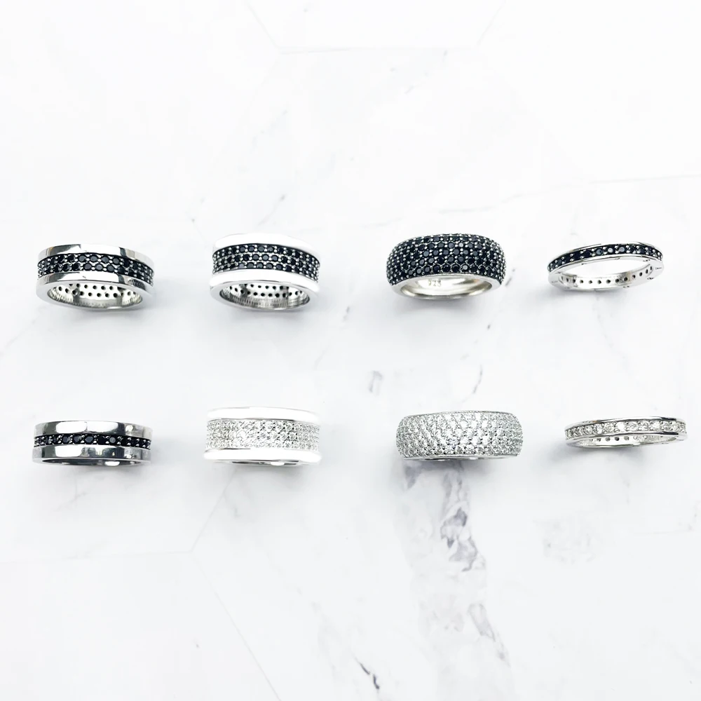 Wedding Bands Rings Black White CZ 925 Sterling Silver Jewelry Europe Styling Classic Trendy Bijoux Gift for Men Boy Women