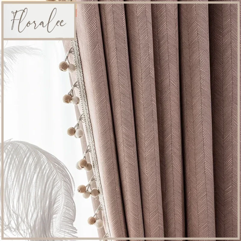 Light Luxury New Fishbone Jacquard Thickened Blackout Lace Stitching Partition Curtain Curtains for Living Dining Room Bedroom