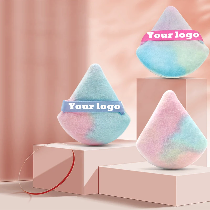 100pcs Custom Logo Rainbow Color Portable Cosmetic Powder Puff Soft Beauty Air Cushion Triangle Powder Puff