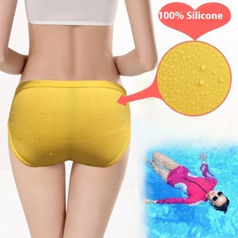 Seamless Silicone Swimming Briefs Bikini Waterproof Quick Dry Skin Tight Underwear Women Water Sports Absorbent Bottom Shorts