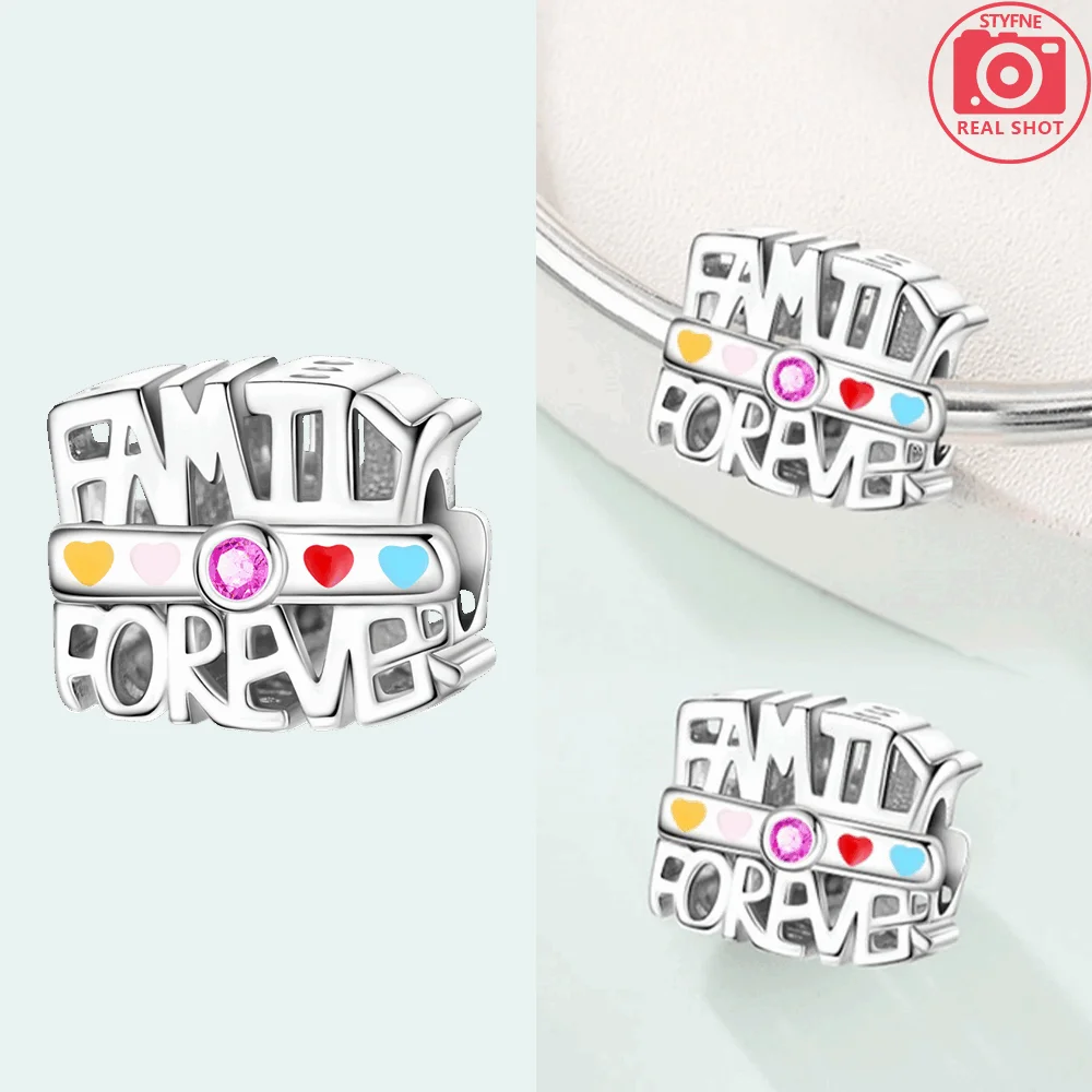 s925 Silver Family Forever Harmonious Love Beads Charms Fit Bracelet Woman Original Fashion Jewelry DIY Gifts Making