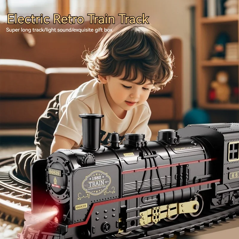 

Electric Train Track Set With Lights Sound Retro Simulation Rail Car Model Children Railway Toys Kids Christmas Gift Educational