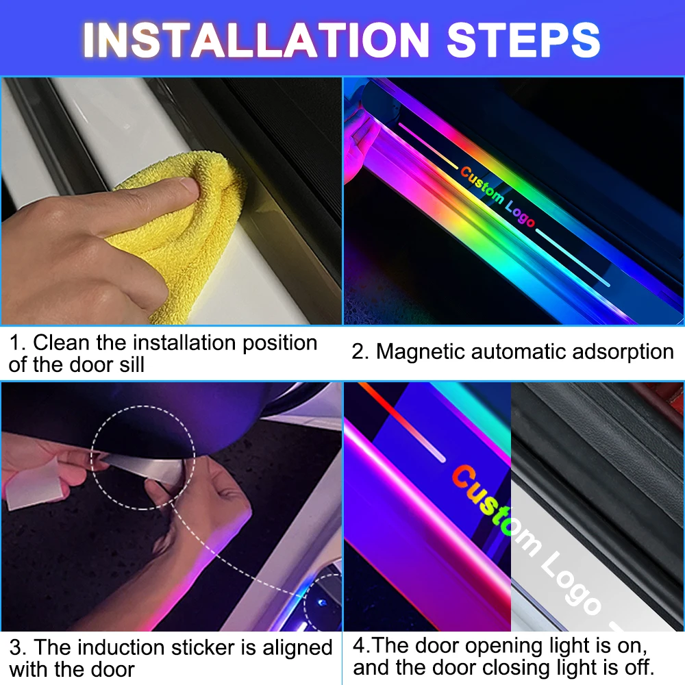 Customized Magnetic Car Door Sill Pedal Illuminated Lights Logo Infrared Sensor Usb Charging Auto Scuff Led Threshold Plate Lamp