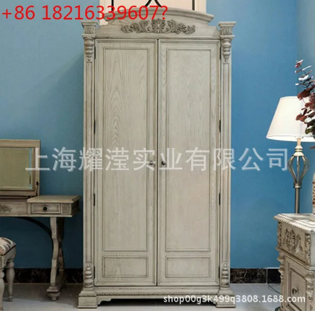

American solid wood furniture bedroom log oak old carving 2 doors 3 doors large wardrobe locker