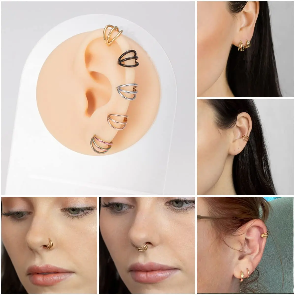 Triple Hoop Nose Ring in Stainless Steel