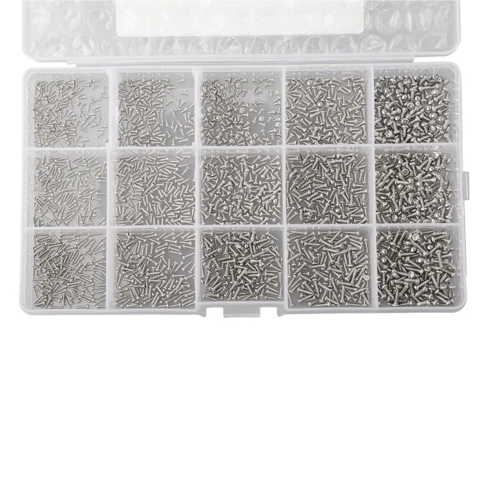 Mini Repair Kit 1800Pcs M1-M1.7 Nickel Plated Phillips Pan Head Self Tapping Screws With 2 Random Color Screwdrivers