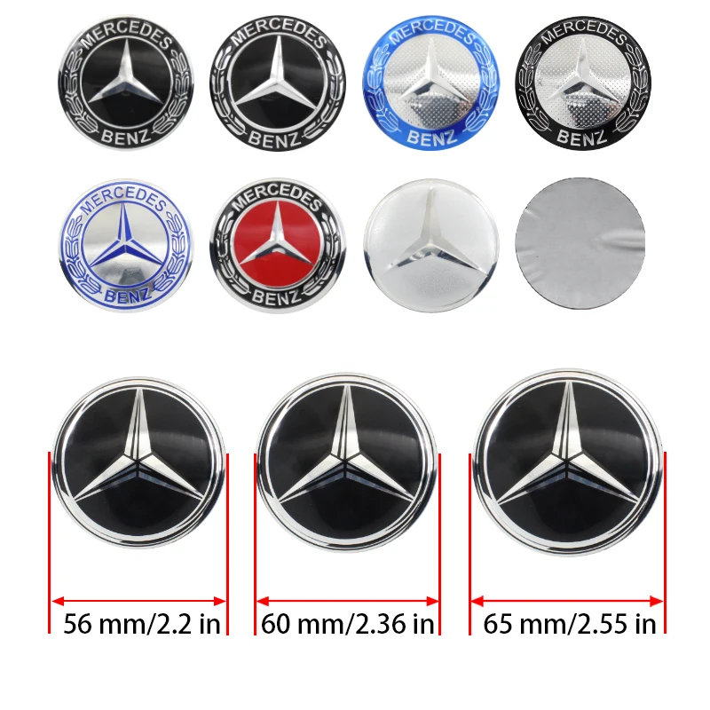 4Pc For Mercedes Benz C180 C200 C260 W124 W140 W126 W168 W176 56mm 60mm 65mm Car Wheel Hub Cap Center Sticker Emblem Badge Decal view 3