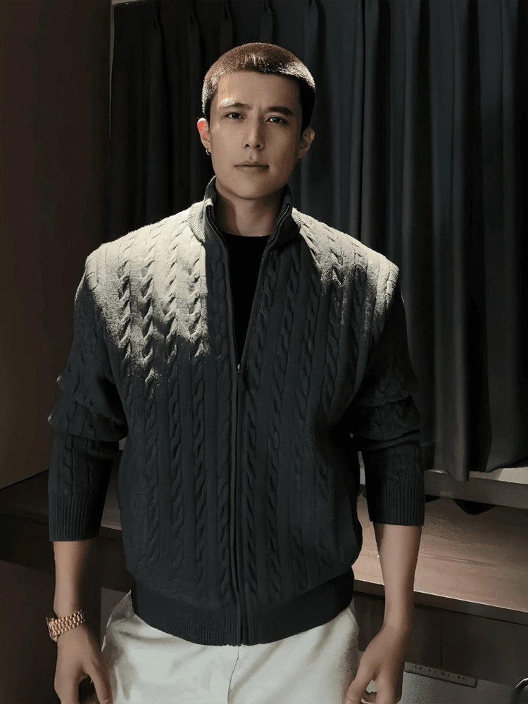 Cleanfit ey Knitted Casual Stand Collar Emed Knitwear Men's Autumn Open Cardigan Jaet Soft Comfortable Long Sve