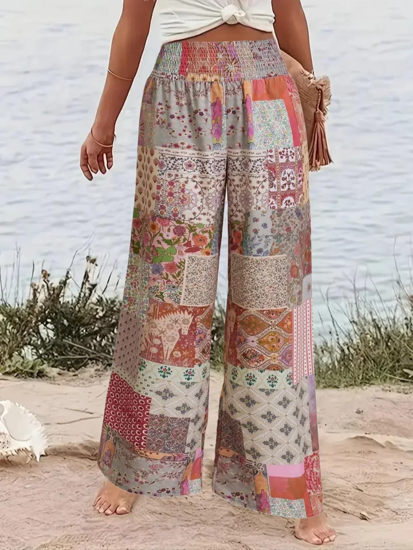 Pantaloni larghi a gamba larga stampati floreali alla moda da donna taglie forti per tutte le stagioni 1XL-5XL Pantaloni lunghi larghi a vita alta casual femminili